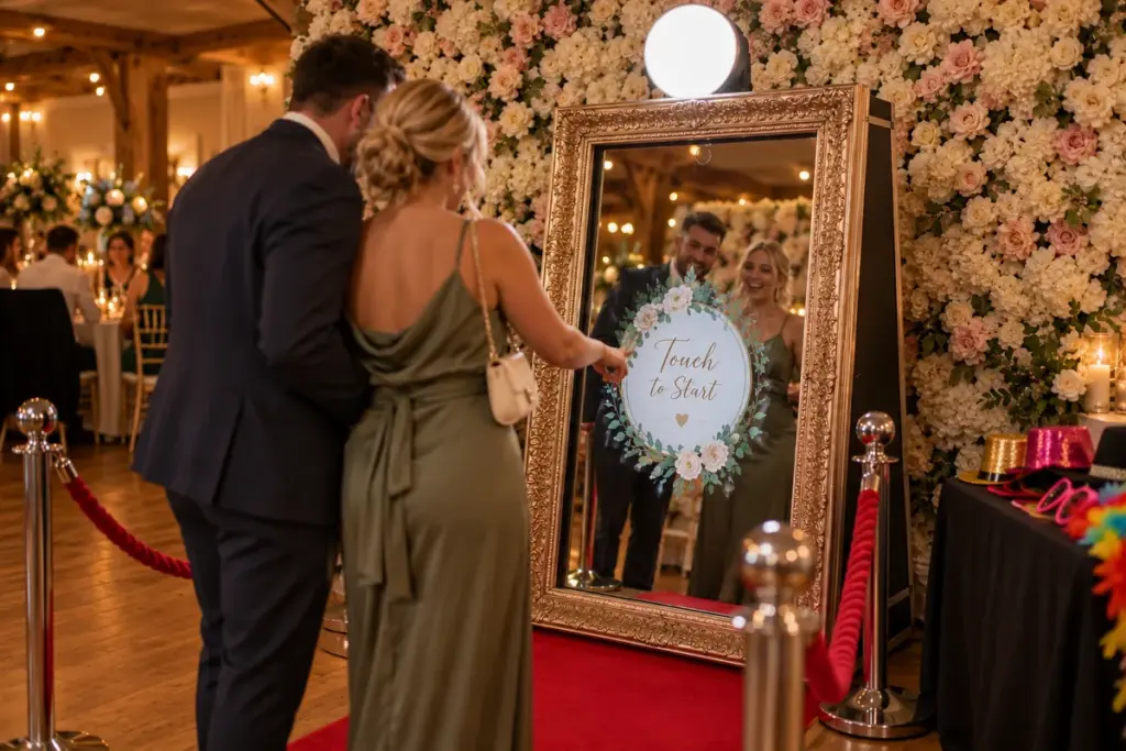 Magic mirror and flower wall hire West Midlands wedding
