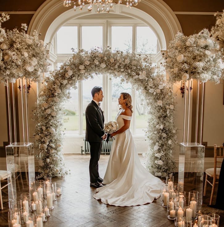 Wedding venue styled by The Wedding House with elegant floral decor and coordinated table styling in Worcestershire